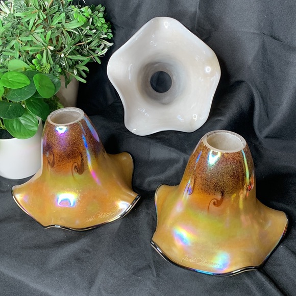 Set of 3 signed Quoizel Todd Philips 2006 art glass pendant light fixtures/shade - Picture 2 of 10